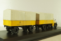 Mercedes L 6600 truck with trailer Deutsche Bundespost 1950, yellow, 8821, Schuco 1:43