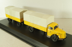 Mercedes L 6600 truck with trailer Deutsche Bundespost 1950, yellow, 8821, Schuco 1:43