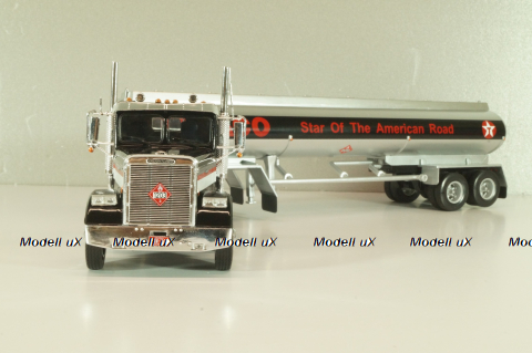 Freightliner FLC 120 64T truck with Semitrailer Texaco 1977, silver/ black, American trucks, Spain, #72, Altaya 1:43