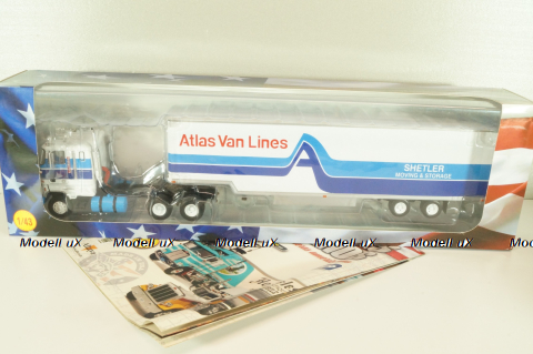 Ford CL 9000 truck with Semitrailer "Atlas Van Linas" 1983, white with blue lines, American trucks, Spain, #89, Altaya 1:43