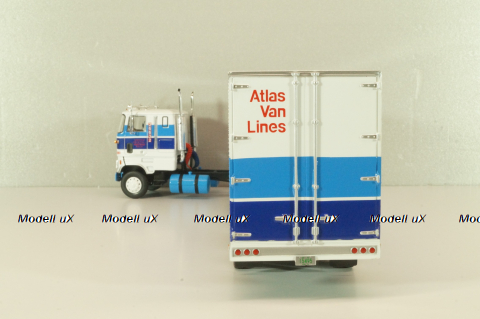 Ford CL 9000 truck with Semitrailer "Atlas Van Linas" 1983, white with blue lines, American trucks, Spain, #89, Altaya 1:43