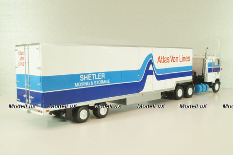 Ford CL 9000 truck with Semitrailer "Atlas Van Linas" 1983, white with blue lines, American trucks, Spain, #89, Altaya 1:43