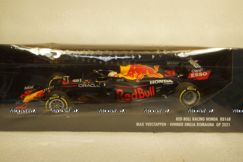 Red Bull Racing Honda RB16B, Max Verstappen Winner Emilia Romagna GP 2021 Formula 1, Minichamps 1:18