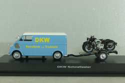 DKW Schnellaster Typ 30  with trailer and 2 motorrad 1955, blue, 450745600, Schuco 1:43