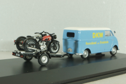 DKW Schnellaster Typ 30  with trailer and 2 motorrad 1955, blue, 450745600, Schuco 1:43