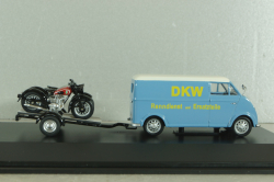 DKW Schnellaster Typ 30  with trailer and 2 motorrad 1955, blue, 450745600, Schuco 1:43