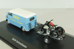 DKW Schnellaster Typ 30  with trailer and 2 motorrad 1955, blue, 450745600, Schuco 1:43