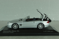 Mercedes-Benz SL 500 (R230) with operation roof 2001, silver, 400032030, Minichamps 1:43