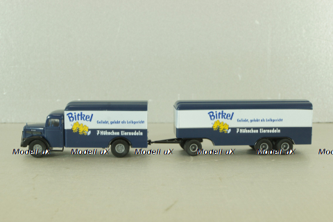 MAN F8 with trailer 3-axel, Birkel, blue, 7216 , Brekina 1:87