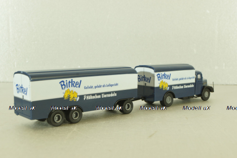 MAN F8 with trailer 3-axel, Birkel, blue, 7216 , Brekina 1:87