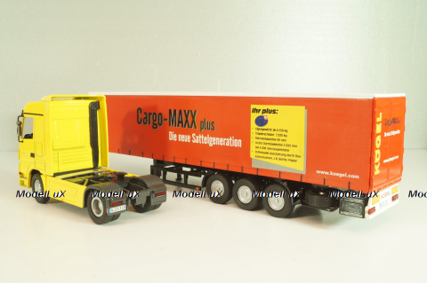 Mercedes-Benz Actros 1846 tractor with semi trailer "Cargo-Maxx" yellow/red, 555, NZG 1:50