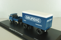 Hanomag Kurier with trailer "Grundig" 1958, blue, 03252, Schuco 1:43