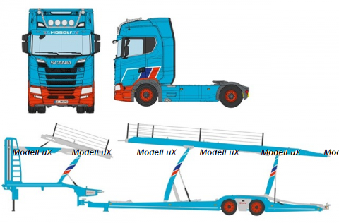 LOHR Car transporter & Scania 730S V8 Set "MOSOLF", NZG 1:18