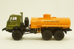Камаз-4310, АЦ-7 бензовоз хаки/оранжевый, 102859, АвтоИстория 1:43