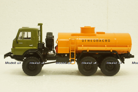 Камаз-4310, АЦ-7 бензовоз хаки/оранжевый, 102859, АвтоИстория 1:43