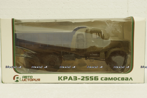 Краз-255Б самосвал, хаки/синий, 100893, АвтоИстория 1:43