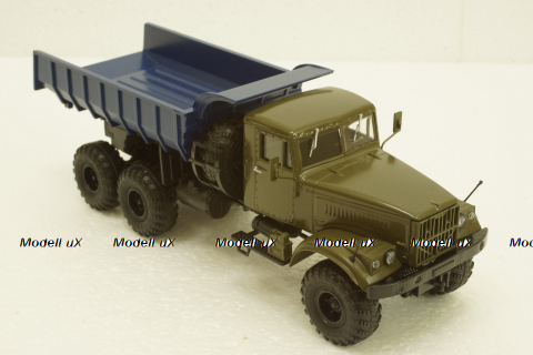 Краз-255Б самосвал, хаки/синий, 100893, АвтоИстория 1:43