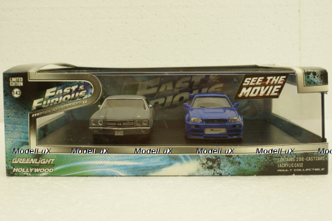 NISSAN SKYLINE GT-R 2002 + CHEVROLET CHEVELLE SS 1970 - FAST & FURIOUS IV (2009), Greenlight 1:43