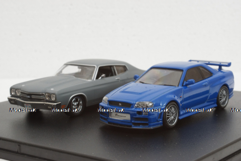 NISSAN SKYLINE GT-R 2002 + CHEVROLET CHEVELLE SS 1970 - FAST & FURIOUS IV (2009), Greenlight 1:43
