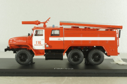 АЦ-40 (43202) ПМ-102Б пожарная автоцистерна на шасси Урал-43202 с бел. полосами, SSM1234B, SSM 1:43