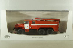 АЦ-40 (43202) ПМ-102Б пожарная автоцистерна на шасси Урал-43202 с бел. полосами, SSM1234B, SSM 1:43