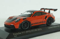 Porsche 911 (992) GT3 RS mit Weissach-Paket, red with black rims and black décor, 413062108, Minichamps 1:43
