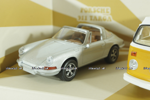 Set 3x Vintage Porsche 911 Targa Spider 1969/Fiat 500 1965/Volkswagen T2b Camper, 841104, Norev 1:43