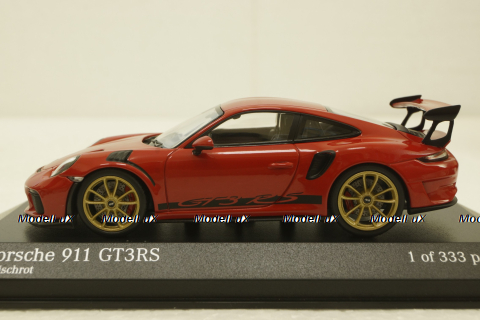 Porsche 911 (991 II) GT3 RS with gold rims 2018 red, 413067069, Minichamps 1:43