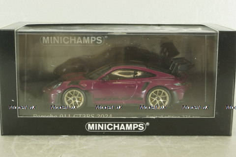 Porsche 911 (992) GT3 RS with Weissach-Package, rubin red/golden rims and black décor, 413062123, Minichamps 1:43 