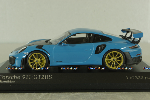 Porsche 911 (991 II) GT2 RS with Weissach Package, blue/golden rims, 413067274, Minichamps 1:43