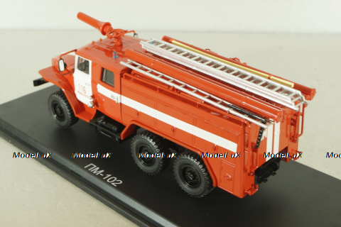 АЦ-40 (43202) ПМ-102Б пожарная автоцистерна на шасси Урал-43202 с бел. полосами, SSM1234B, SSM 1:43 Вариант 2!
