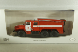 АЦ-40 (43202) ПМ-102Б пожарная автоцистерна на шасси Урал-43202 с бел. полосами, SSM1234B, SSM 1:43 Вариант 2!