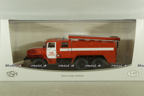 АЦ-40 (43202) ПМ-102Б пожарная автоцистерна на шасси Урал-43202 с бел. полосами, SSM1234B, SSM 1:43 Вариант 3!