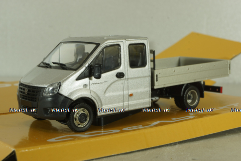 Газель Next A22 R33 двойная кабина, бортовой станд. кузов, серебристый, Н563, Наш Автопром 1:43