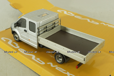 Газель Next A22 R33 двойная кабина, бортовой станд. кузов, серебристый, Н563, Наш Автопром 1:43