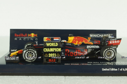 Red Bull Racing Honda RB16B - Max Verstappen – Winner Abu Dhabi GP 2021 W/Pitboard – WC 2021, 410212333, Minichamps 1:43