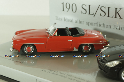 Mercedes 190 SL (W 121) 1955 red and Mercedes SLK 350 (R171) 2004 black, Set, B66045920,  Minichamps 1:43