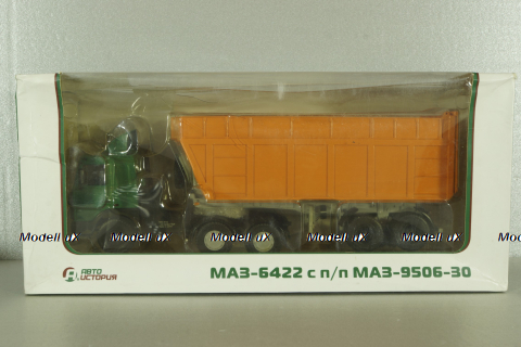 МАЗ-6422 с п/прицепом самосвалом  МАЗ-9506-30, зеленый/оранжевый, 101531, Автоистория 1:43