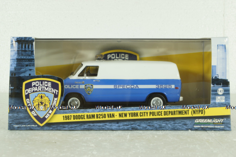Dodge RAM B250 Van NYPD 1987 blue/white, 86577, Greenlight 1:43