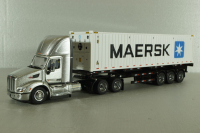 Peterbilt 579 day cab tractor with 40' refrigerated sea container Maersk, grey/white, 71069, Diecast Masters 1:50