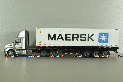 Peterbilt 579 day cab tractor with 40' refrigerated sea container Maersk, grey/white, 71069, Diecast Masters 1:50