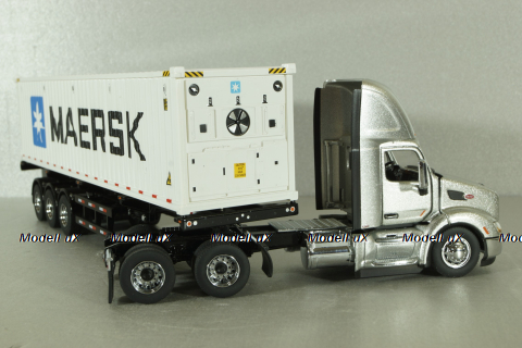 Peterbilt 579 day cab tractor with 40' refrigerated sea container Maersk, grey/white, 71069, Diecast Masters 1:50