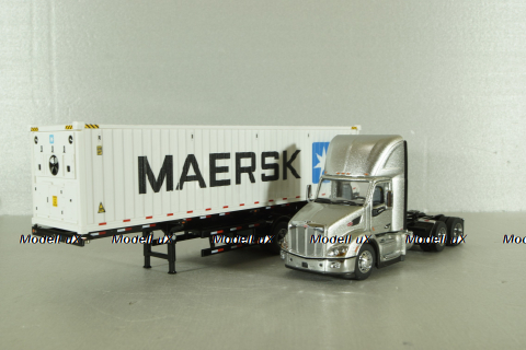 Peterbilt 579 day cab tractor with 40' refrigerated sea container Maersk, grey/white, 71069, Diecast Masters 1:50