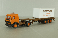 Mercedes SK 1748 tractor with semi trailer Berner 1988, orange, Herpa 1:87
