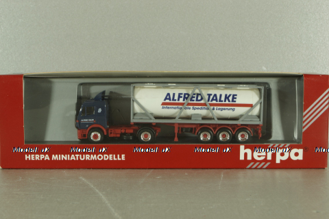 Mercedes SK 1850 LS tractor with semi-trailer tank "Alfred Talke" 1994, blue/white, 143004, Herpa 1:87