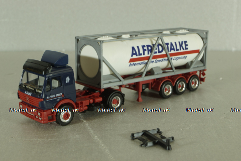 Mercedes SK 1850 LS tractor with semi-trailer tank "Alfred Talke" 1994, blue/white, 143004, Herpa 1:87