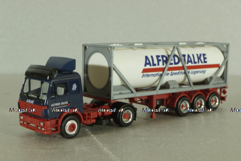 Mercedes SK 1850 LS tractor with semi-trailer tank "Alfred Talke" 1994, blue/white, 143004, Herpa 1:87
