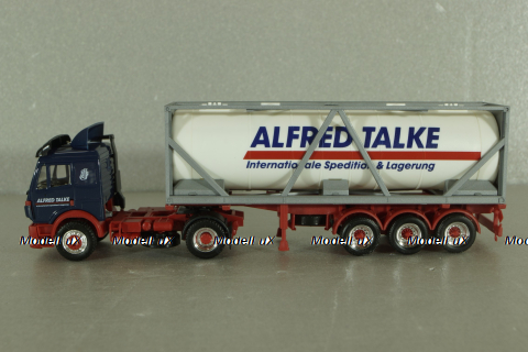 Mercedes SK 1850 LS tractor with semi-trailer tank "Alfred Talke" 1994, blue/white, 143004, Herpa 1:87