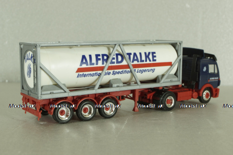 Mercedes SK 1850 LS tractor with semi-trailer tank "Alfred Talke" 1994, blue/white, 143004, Herpa 1:87