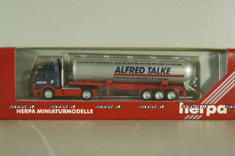 Mercedes SK 1735 LS tractor with semi-trailer tank "Alfred Talke" 1992, blue/silver, 141581, Herpa 1:87 